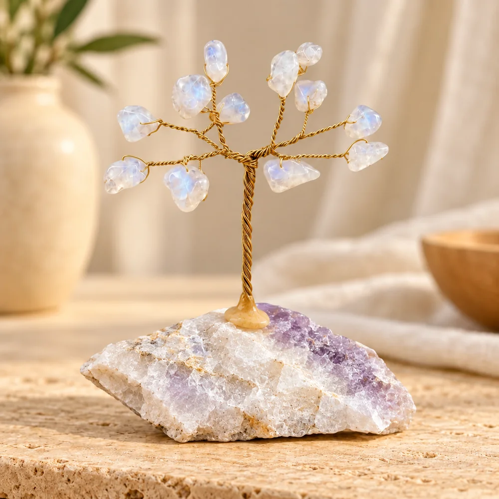Arbolito de Piedra luna en un ambiente decorativo